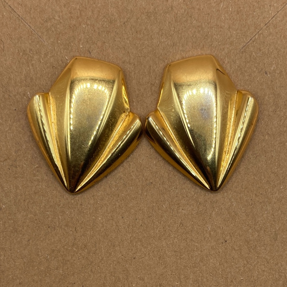 Vintage Monet Gold Tone Art Deco Style Earrings